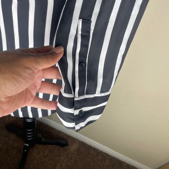 Express Women's Portofino Black White Striped Shirt Dress Roll Tab Sleeve XS - Picture 6 of 16